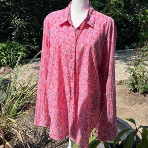 XiRENA Pink Floral Blouse Beautiful 100% Cotton Size L EUC
